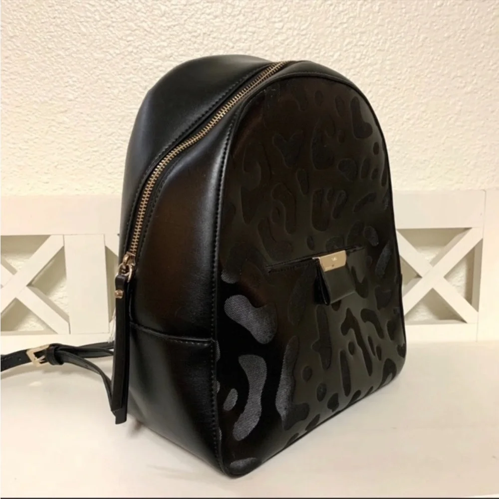 Roberto Cavalli Sofia Black Leather Leopard Print Mini Backpack Purse NWT